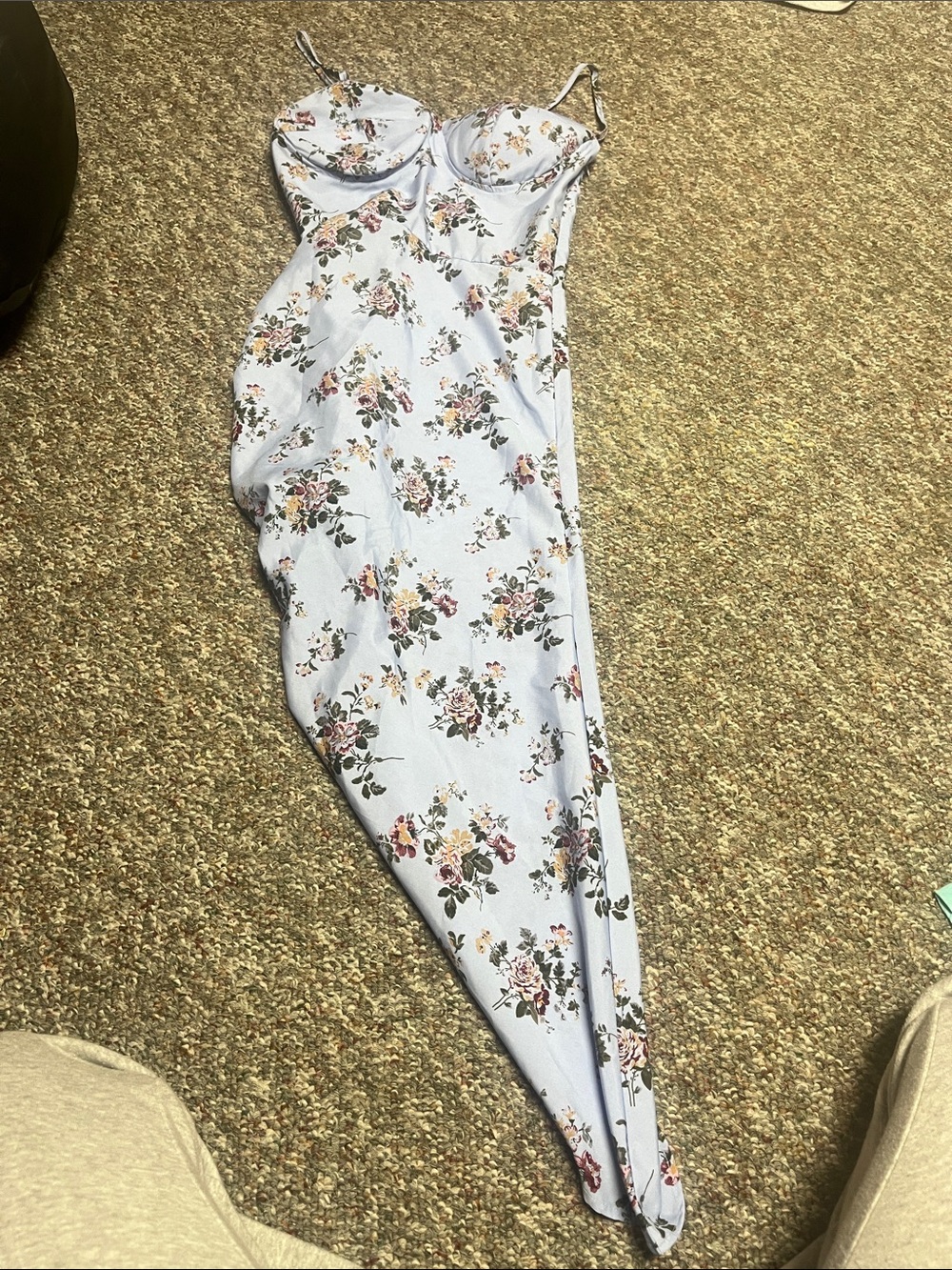 SHEIN Light Blue Floral Slip Dress with Spaghetti Straps